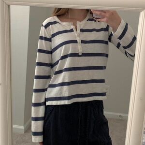 Aerie Striped Long-Sleeve Top in White and Navy